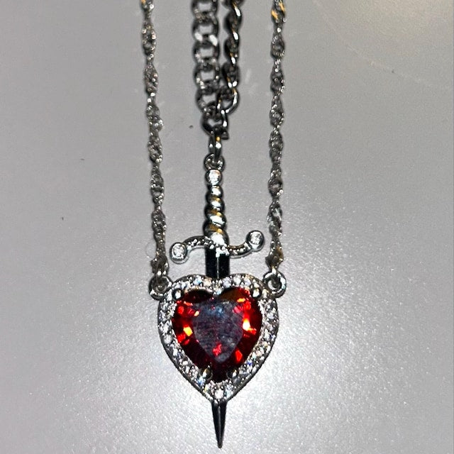 🔥Heart and Sword Necklace-2 Piece Necklace Set